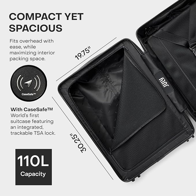 Checked Plus with CaseSafe - 28.75" Trackable TSA Lock Airline Approved Check In Luggage with Wheels, Rolling Suitcase for Men & Women - Silent Spinner Wheels, Y-Strap - Navy