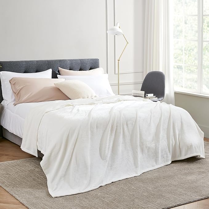 Hansleep Fleece Queen Blanket for Bed Fleece Super Soft White Queen Flannel Fuzzy Plush Cozy Blanket for All Seasons, White, Queen 90x90 Inches