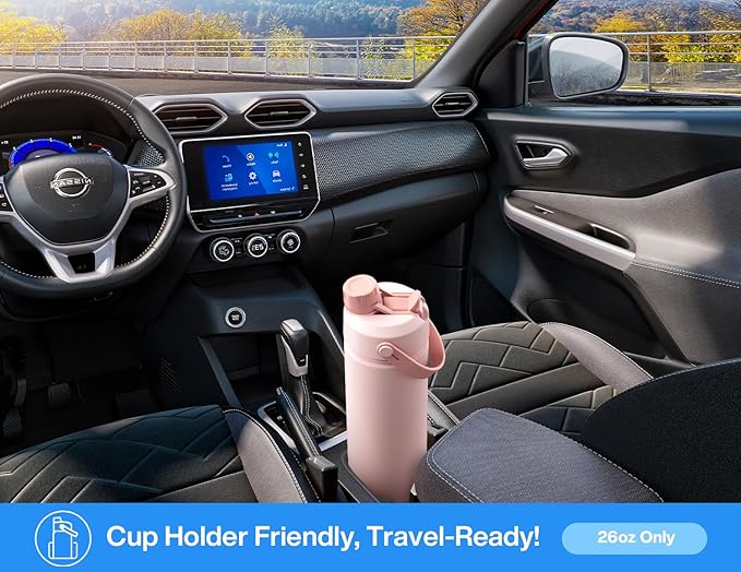 POWCAN 26 oz Insulated Water Bottle with 2-in-1 Straw and Spout Lid, Keep Cold 24H, Leak-Proof, Fits in Car Cup Holder, Stainless Steel Water Bottle for Sports, Travel, and School (Sea Breeze)