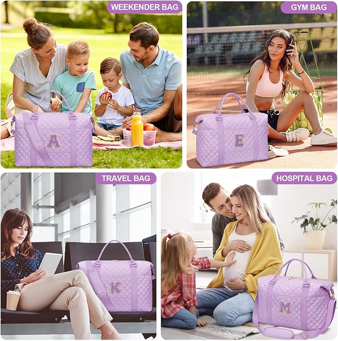 Gifts for Teen Girl, Initial Travel Duffle Bag, Personalized Women Weekender Overnight Bags, Gift for Daughter Kid Mom Friend College Girl Graduation Teacher（Purple,B)