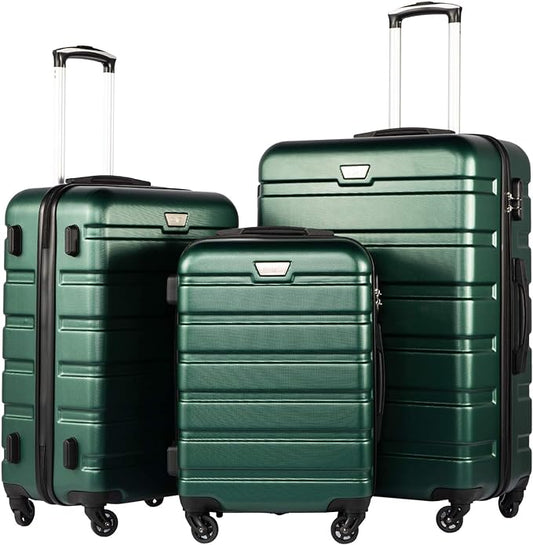 Coolife Luggage 3 Piece Set, Lightweight Durable Hardshell Suitcase set with 360° Spinner Wheels, TSA-approved Lock, Checked Family Travel Luggage sets, 20/24/28 Inch, Dark Green