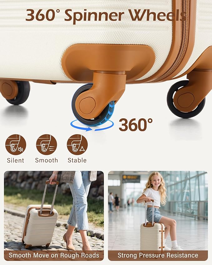 LONG VACATION 3 Piece Carry On Luggage Set with Backpack, 20 Inch Carry Suitcase with Spinner Wheels, ABS+PC Hardshell Suitcase set with TSA Lock & YKK Zipper