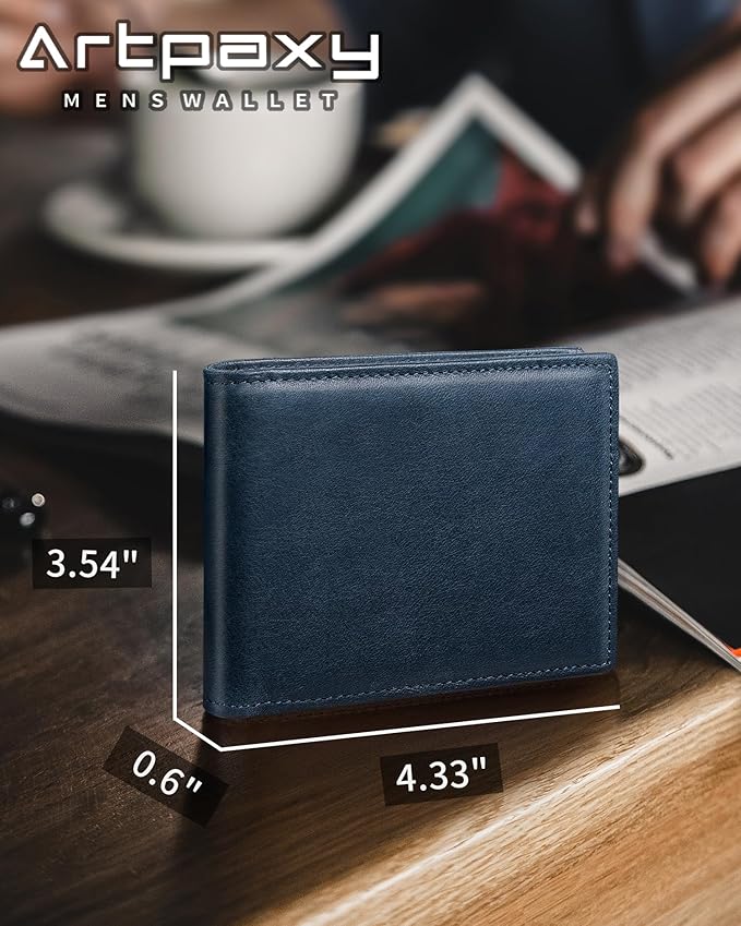 Artpaxy Mens Wallet Bifold Genuine Leather RFID Blocking Wallet for Men with 1 ID Windows 13 Card Holders 2 cash pockets 1 Gift Box