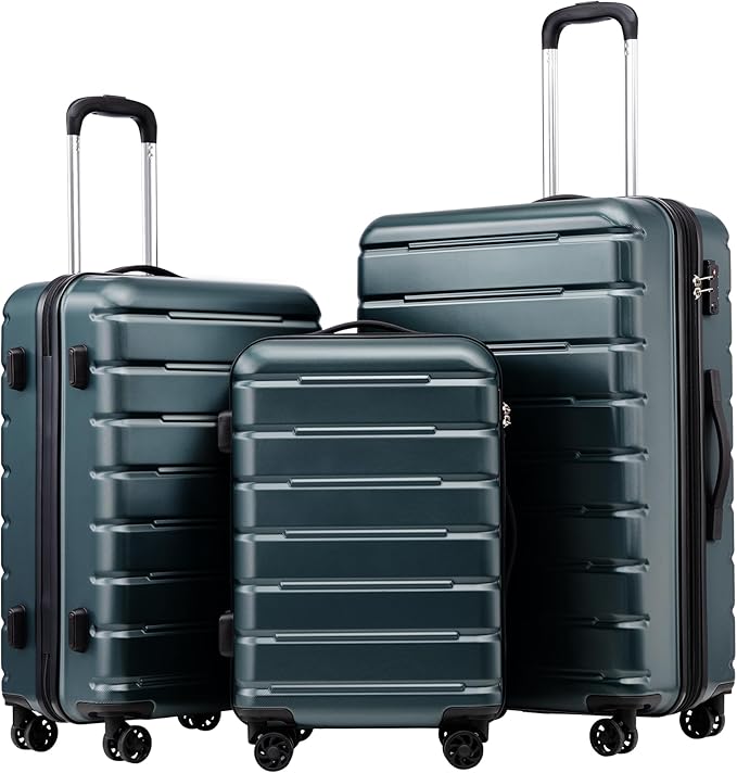 Coolife Luggage 3 Piece Set Suitcase Spinner ABS+PC Hardshell Lightweight TSA Lock USB Port, 20in 24in 28in Carry on Expandable (only 28’’), Navy Blue