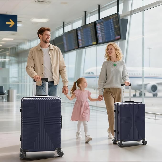 Karl home Luggage Sets 3 Piece, PP Hard Case Suitcase Set with Built-in Lock Spinner Wheels, Lightweight Durable Carry on Luggage for Business Travel - Blue (20"/24"/28")