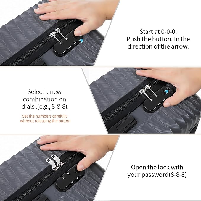 Luggage Sets 3 Piece, ABS Suitcase Set (20/24/28), Hardside luggage with Spinner Wheels, Travel Luggage,14x8x9 Airline Approved Carry on, Lightweight Luggage with High-Security Lock
