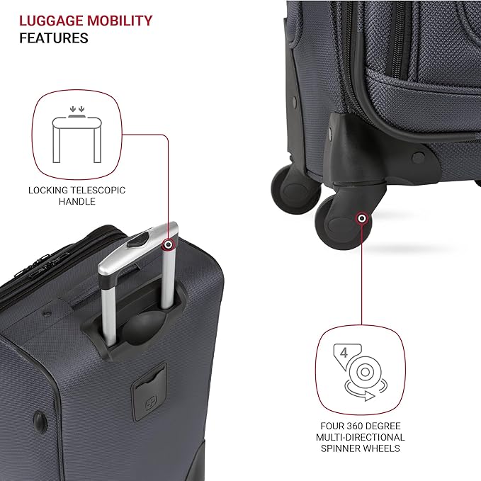 SWISSGEAR Sion Softside Expandable Spinner Luggage Durable Lightweight Travel Suitcase, Dark Grey, 2-Piece Set (21/25)