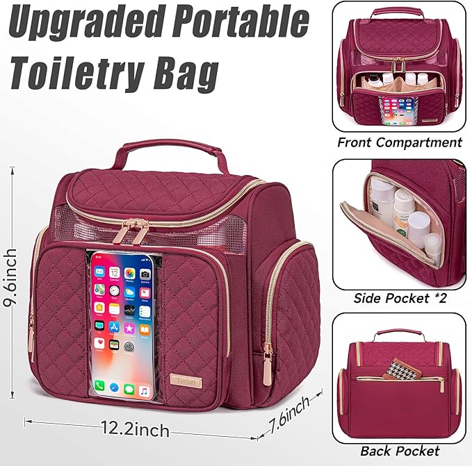 Large Toiletry Bag for Women Men,Bathroom Bag,Water Resistant Shower Bag,Makeup Bag,Portable Shower Caddy for College Dorm,Hanging Travel Toiletry Bag with Transparent Waterproof Phone Pocket