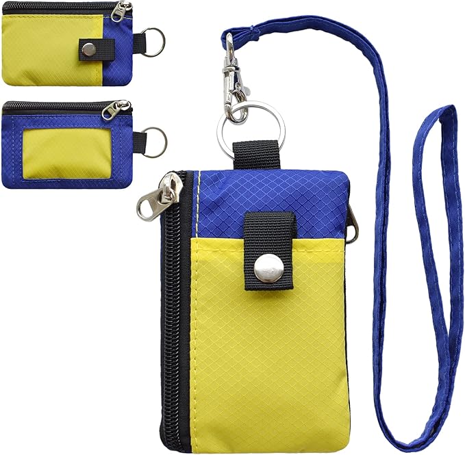CHENSPRX Minimalist RFID Blocking Small Wallet with ID Window,WaterResistant Zip Id Case Wallet with Lanyard Keychain for Cards,Cash,Travel,Women,Men