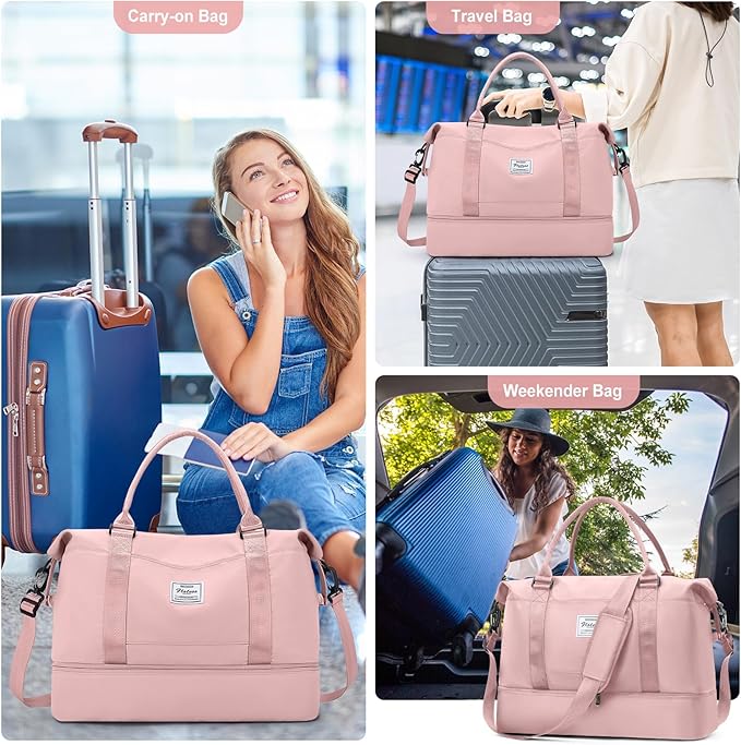 Travel Duffel Bag with Shoes Compartment, Carry on Overnight Weekender Bags for Women, For Spirit Airlines 18x14x8 Personal Item Bag