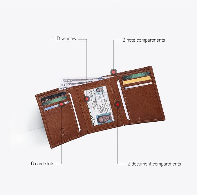 Real Leather Mens Trifold Wallet RFID Blocking Slim Minimalist Front Pocket - Thin & Stylish with ID Window in Gift Box