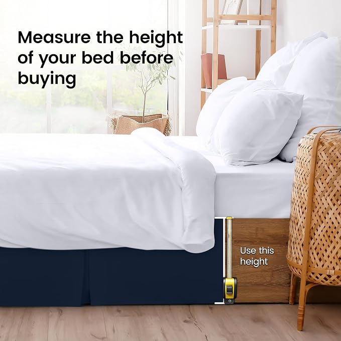 King Bed Skirt, Hides Under-Bed Storage 16 Inch Drop, Pleated, Navy | Easy Fit Design, Shrinkage & Fade Resistant, Hotel Style, Microfiber Durable Fabric, Machine Washable