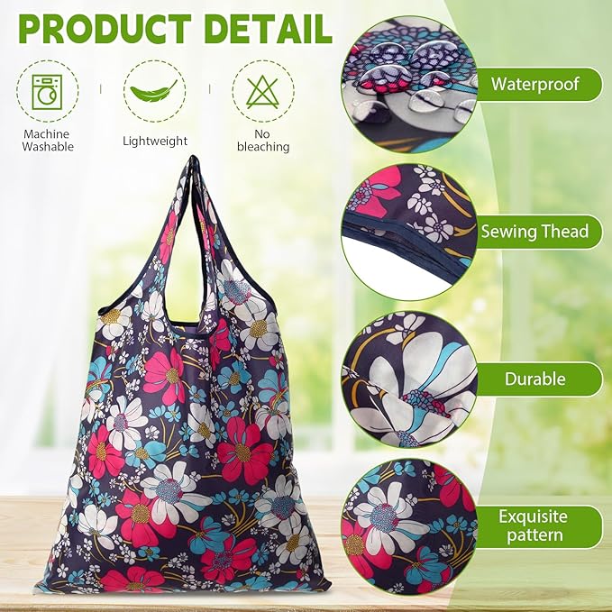 Paterr 24 Pcs Foldable Reusable Shopping Bag Recycle Travel Grocery Bag Fold to Pocket Tote Bulk for Daily Supplies Load