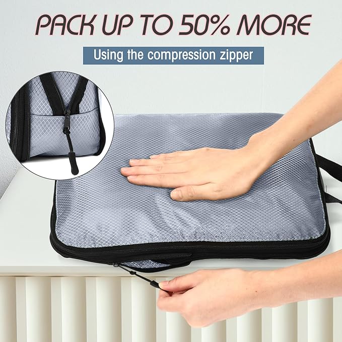 5 Pack Compression Packing Cubes for Travel Space Saving Cubes Luggage Organizer for Suitcase(Morandi,S)