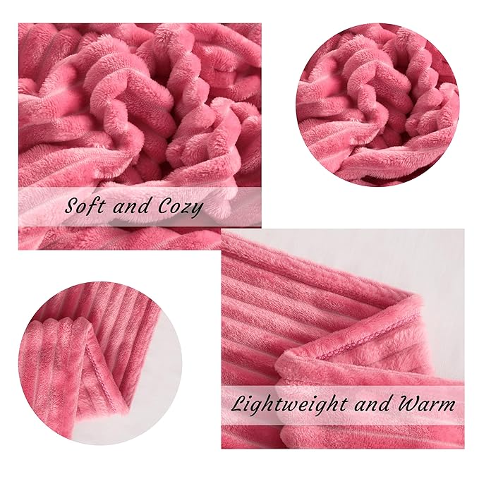 NTBAY Flannel Fuzzy Toddler Blanket, Fluffy Warm and Lightweight Reversible Stripes Design Baby Plush Blanket, 30x40 Inches, Coral Pink
