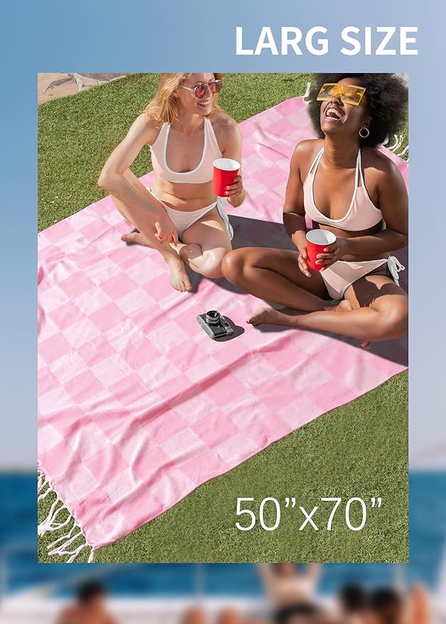 Antfuny Giant Beach Towel Blanket Autumn Outing Stuff for Women & Men Road Trip Camping Gear Ship Cruise Gear Must Haves Yard Mat Large L Pink Plain Pattern Airplane Accessories Travel Gadgets