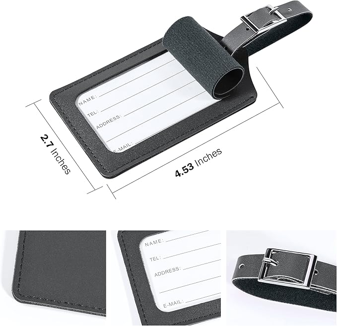 Travelambo Luggage Tags for Suitcases PU Leather Travel Tags Bag Tags Privacy Protection Travel Essentials