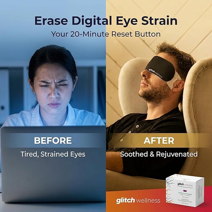 Glitch Self Heating Eye Mask - Steam Eye Mask for Dry Eyes, Soothing Relief, Stress Reduction - Disposable Warm Eye Compress Moist Heat
