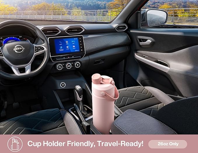 POWCAN 26 oz Insulated Water Bottle with 2-in-1 Straw and Spout Lid, Keep Cold 24H, Leak-Proof, Fits in Car Cup Holder, Stainless Steel Water Bottle for Sports, Travel, Gym, and School (Dried Rose)