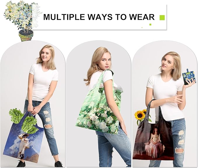 BeeGreen Oil Painting Garden Maze Tote Bag - Large Reusable Grocery Bag, Polyester Grocery Bags Gifts for Women,Foldable, Washable, Packable with Handles & Pouch for Shopping, Beach, Work, Summer