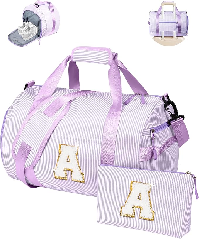 Gift for 9 Years Old Girl, Girls Travel Duffle Bag, Gifts for Teenager, Dance Bag for Girls, Personalized Kids Overnight Bags with Shoe Compartment, Teen Girl Gifts Trendy Stuff (Letter A)