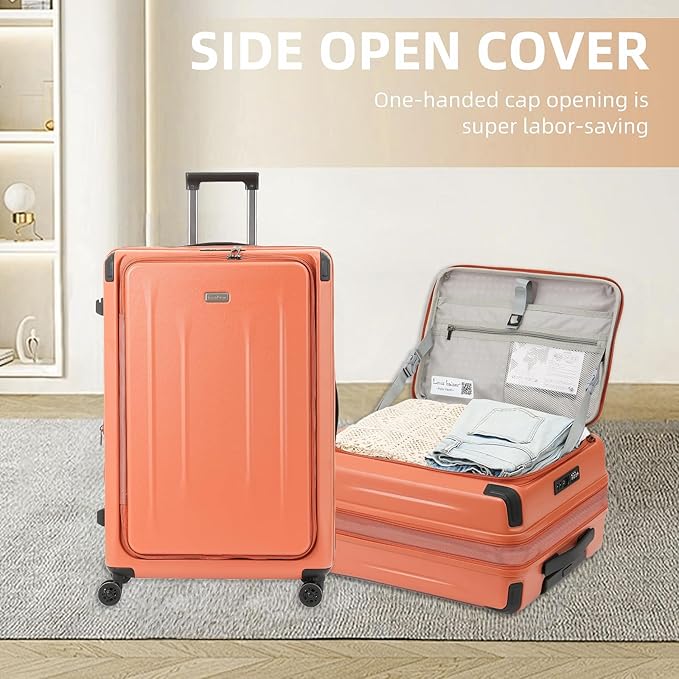 29 Inch Luggage, Top Opening Airline Approved ABS+PC Hard Shell Suitcases with Silent Wheels, TSA Lock,Front Pocket and Wet-dry Separated Six-piece Set (AD Orange, 29 Inch)