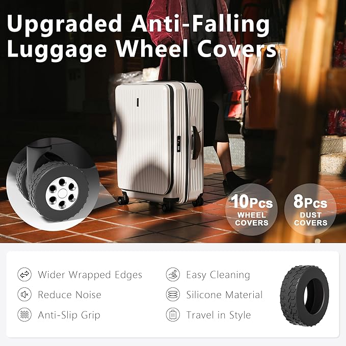 10-Pack Upgrade Luggage Wheel Covers, Silicone Protective Covers for 2-2.4" Suitcases Spinner Wheel, Wear-Resistant, Anti-Noise, Thickened Protector, Travel Accessories (Sand)