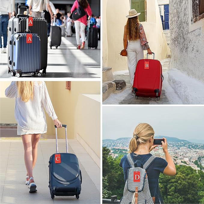 Gostwo 2 Pack Luggage Tags for Suitcases, 26 Initial Letter Travel Luggage Baggage Identification Labels ID Tag Fully Bendable Tags with Stainless Steel Loop (Red) (Letter H)