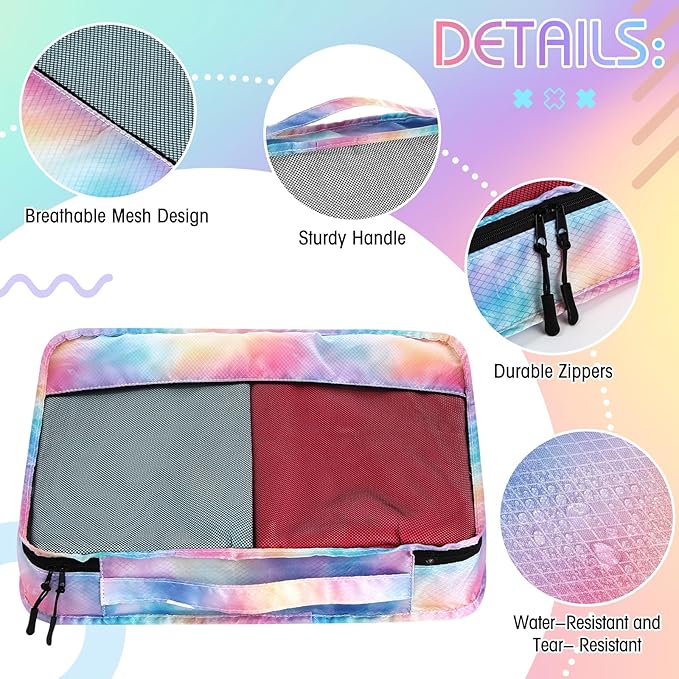 5 Pcs Packing Cubes for Suitcase Large Travel Cubes Carry on Luggage Organizer Bags for Clothes Accessories (Mixed,Watercolor)