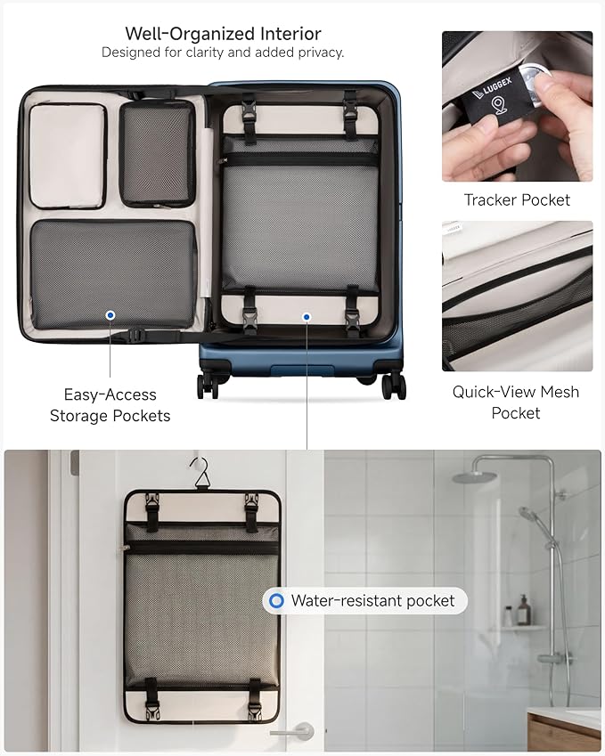 LUGGEX Top Opening Checked Luggage 26 Inch, FLA Aluminum Frame Trunk Style Luggage, Polycarbonate Hard Shell Suitcase (FX-Enhance, Blue, 80L)