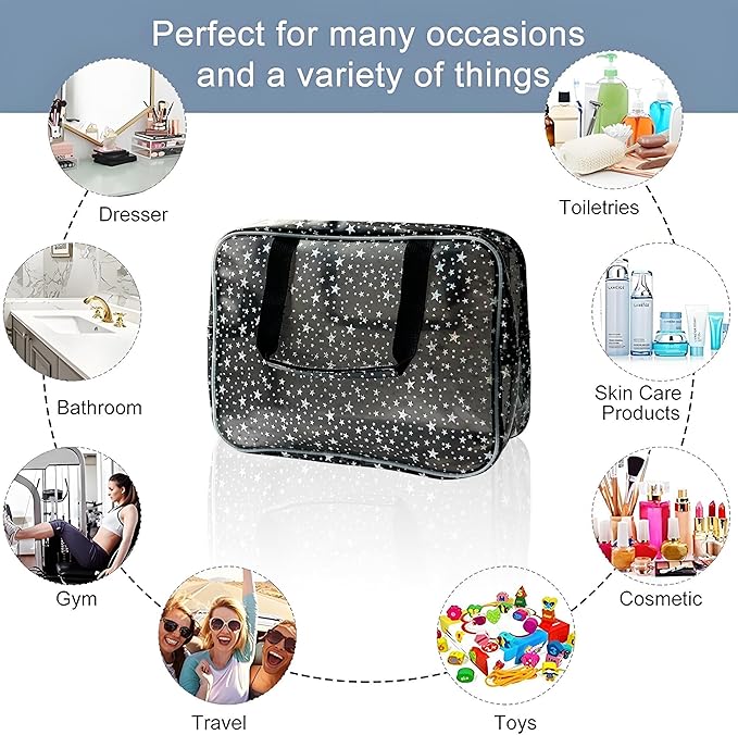 Yellow Star Large Cosmetic Bag and Travel Pouch with Handle,Durable Material,Zipper Design-Ideal for Makeup,Travel Essentials