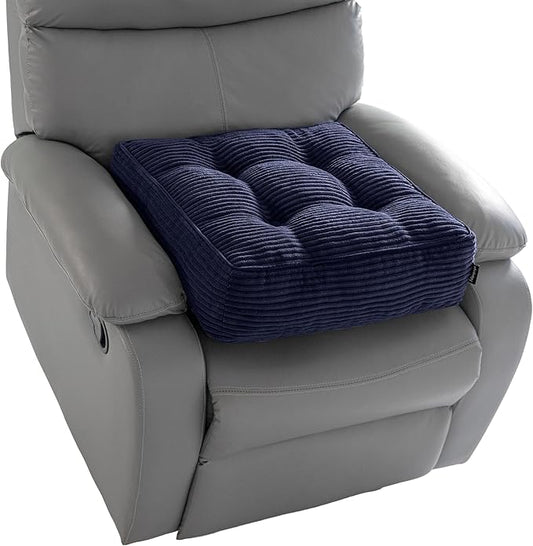 HIGOGOGO Tufted Corduroy Recliner Seat Cushion for Elderly, 20x20x6 Inch Extra Large Square Seat Cushion for Recliner Chair, Floor Pillow, Office Chair, Car, No Pressure on Thighs, Navy