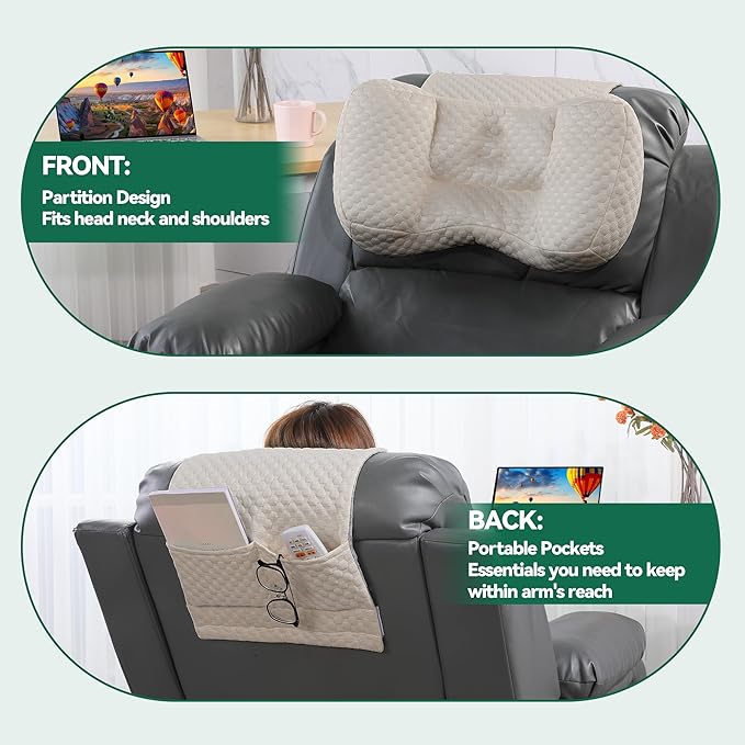 MABOZOO Neck Pillows for Recliners with Pocket,Headrest Cushion for Neck Pain Relief and Cervical Support,Recliner Head Pillow for Side Sleeping at Home, Office or Traveling (Coffee)