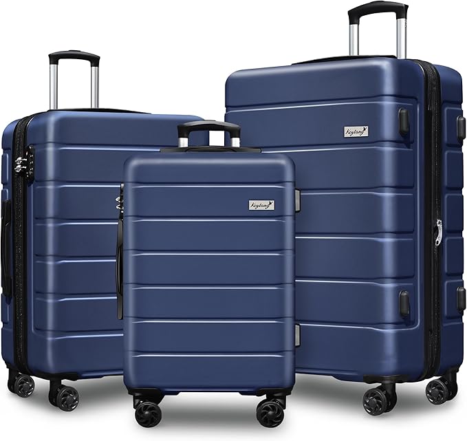 Explorer Lightweight Hardshell 20% Expandable 3-Piece Luggage Set with TSA Lock, Double Spinner Wheels, and Carry-On Suitcase,Navy Blue