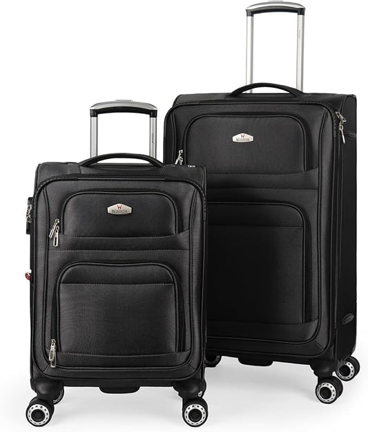 Softside Luggage Sets 2 Piece,Expandable15% Lightweight Durable Suitcase Sets Double Spinner Wheels w/Combination LOCK （Black,20in/26in）