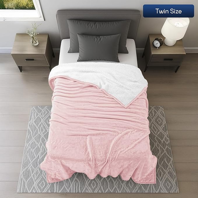 Utopia Bedding Sherpa Blanket Twin Size (Pink, 60x80 Inches) - Soft Lightweight Plush Fleece Reversible Winter Blanket for Bed, Sofa, Couch, Camping and Travel