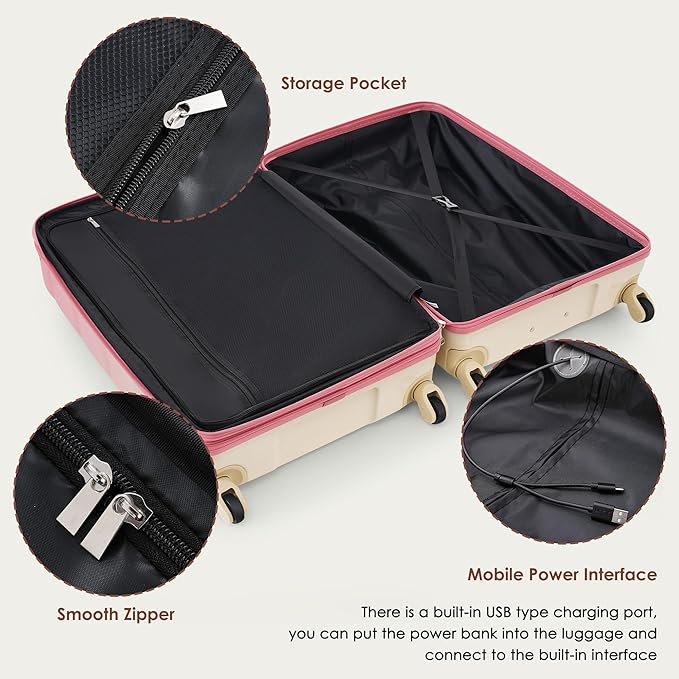 Luggage Sets 3 Pcs Suit case, ABS Hardside Suit case with Spinner Wheels Lightweight TSA Lock