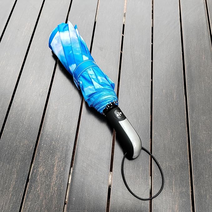 TradMall Travel Umbrella Windproof with 46 Inches Large Canopy 10 Reinforced Fiberglass Ribs Ergonomic Handle Auto Open & Close, Sky Clouds