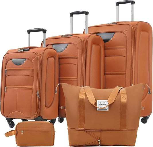 Merax Luggage Set, Softside Suitcase 3 Piece, Expandable Lightweight Luggage Sets with Duffel Bag 22" 26" 30" Suitcase with Wheels TSA Lock,Orange