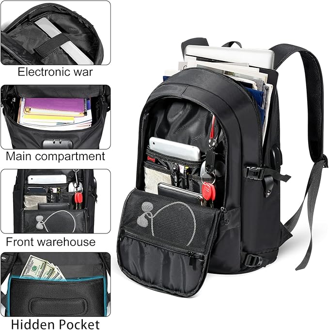 Tzowla 35 Liter Anti Theft Backpack with Giant Tumbler Holder Pocket and Lock,15.6 Inch Laptop Backpack