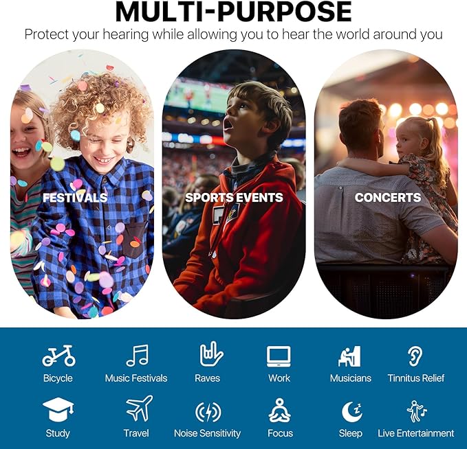 Kids Ear Protection Kids Ear Plugs (6-12yrs) - Reusable Everyday Noise Relief for Child Adult with Small Ear Canal, for Focus, Anxiety, Stress, School, Home, Playtime –26 dB Noise Reduction Earplugs