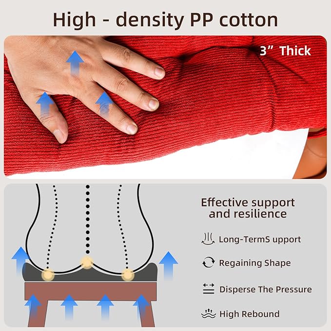 HLOVME Corduroy Chair Cushion with Ties Ultra Soft Warm Floor Cushion for Kids Reading Nook Comfortable Square Seat Cushion for Adult 15.7”x15.7”, Bright red
