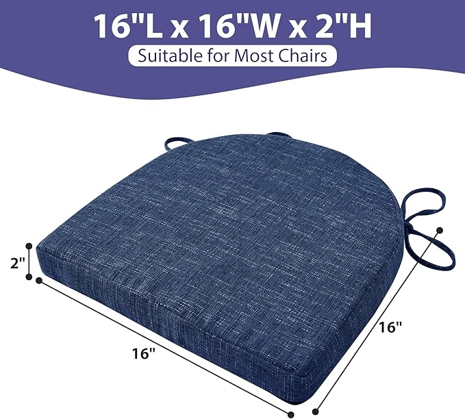 Chair Cushions for Dining Chairs with Ties and Removable Cover, Dining Kitchen Chair Pads with Non-Slip Bottom, High-Resilience Indoor Seat Cushions, 16'' x 16'' x 2'', Set of 6, Navy