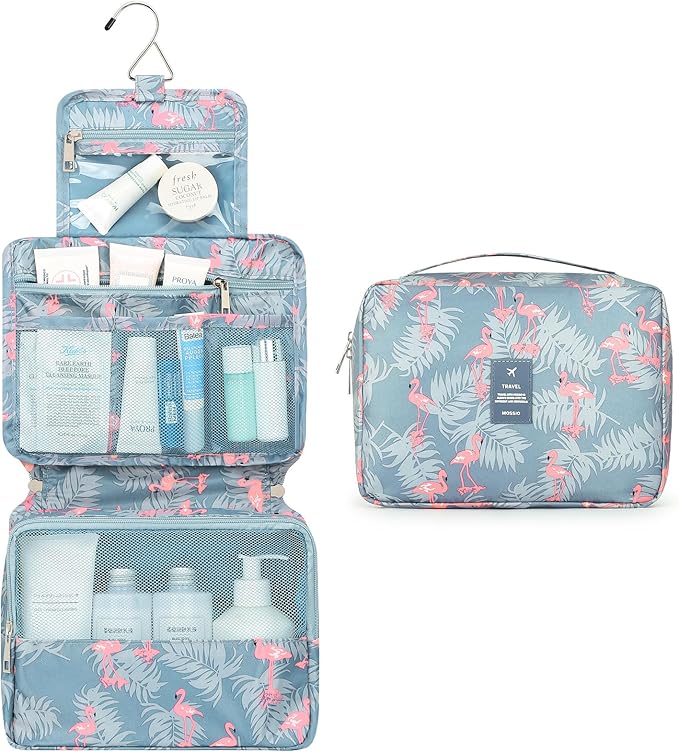 Mossio Hanging Toiletry Bag with Sturdy Hook - Large Portable Cosmetic Makeup Travel Organizer for Men & Women