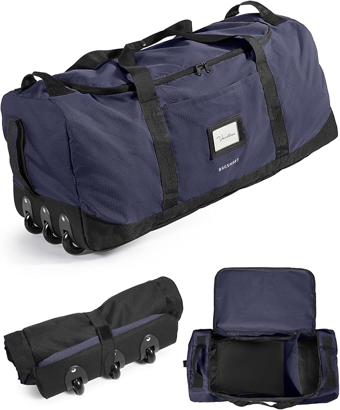 BAGSMART 83L Foldable Travel Bag, Large Duffle Bag for Travel, Weekender Duffel Luggage Bag for Sport College Camping, Water Resistant, Navy Blue