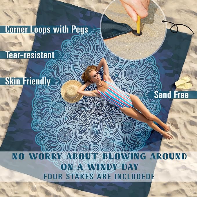 Famstar Beach Blanket Sandproof Waterproof 78''×81''1-5 Adults Oversized,Compact Lightweight Durable Beach Mat for Travel Camping Hiking Picnic Blanket