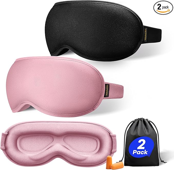 Weighted Eye Mask for Sleeping 2 Pack: Gentle Pressure Blackout Sleep Mask - Zero Eye Pressure Lash Extension Eye Covers Women Men - Airplane Travel Essentials, Memory Foam, Black Pink