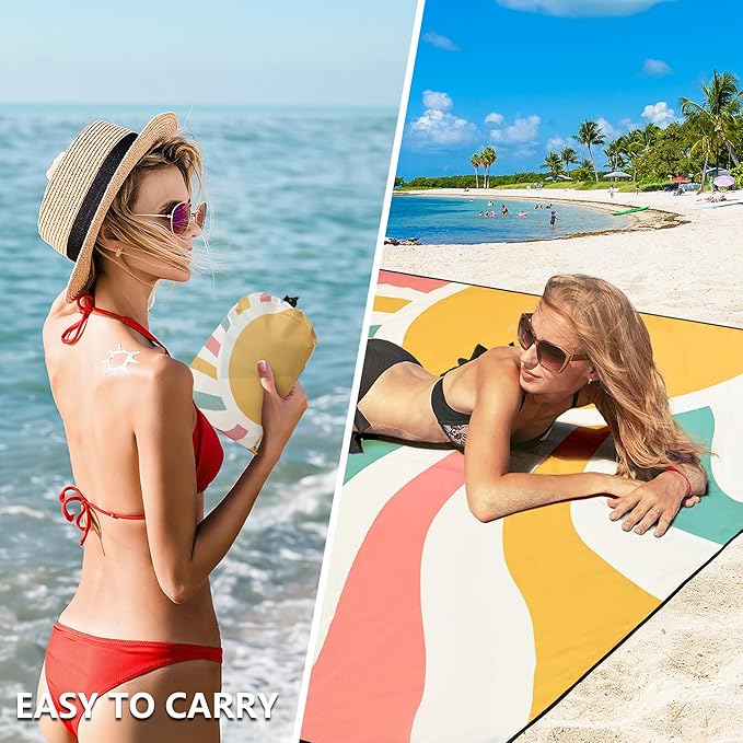 Beach Blanket Waterproof Sandproof Extra Large Beach Mat 79" X 83"/120"x108"for 1-8 Adults Quick Drying Durable Outdoor Picnic Mat for Beach Travel Camping Hiking