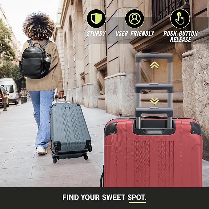 Kenneth Cole REACTION Out of Bounds Lightweight Hardshell 4-Wheel Spinner Luggage, Scarlet Red, 24-Inch Checked
