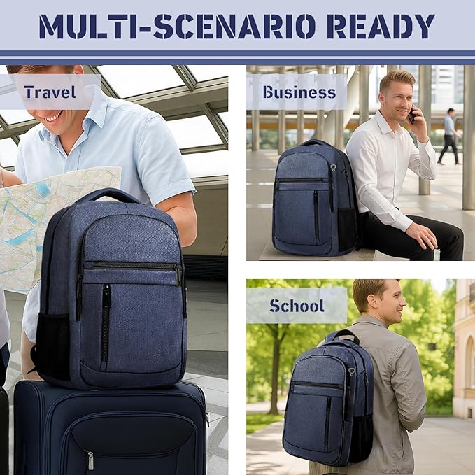 Travel Backpack, Extra Large 45L Travel Backpack for Men & Women, Expandable Laptop Bag, Water Resistant Computer Backpack Fits 18.4 Inch Laptop, Lightweight Daypack for Flight, Blue